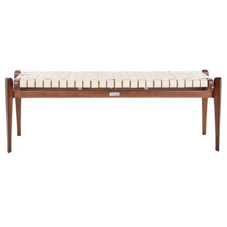 Safavieh 18.1 x 47.8 x 16.5 in. Dilan Leather Bench, White & Light Brown SFV9011A